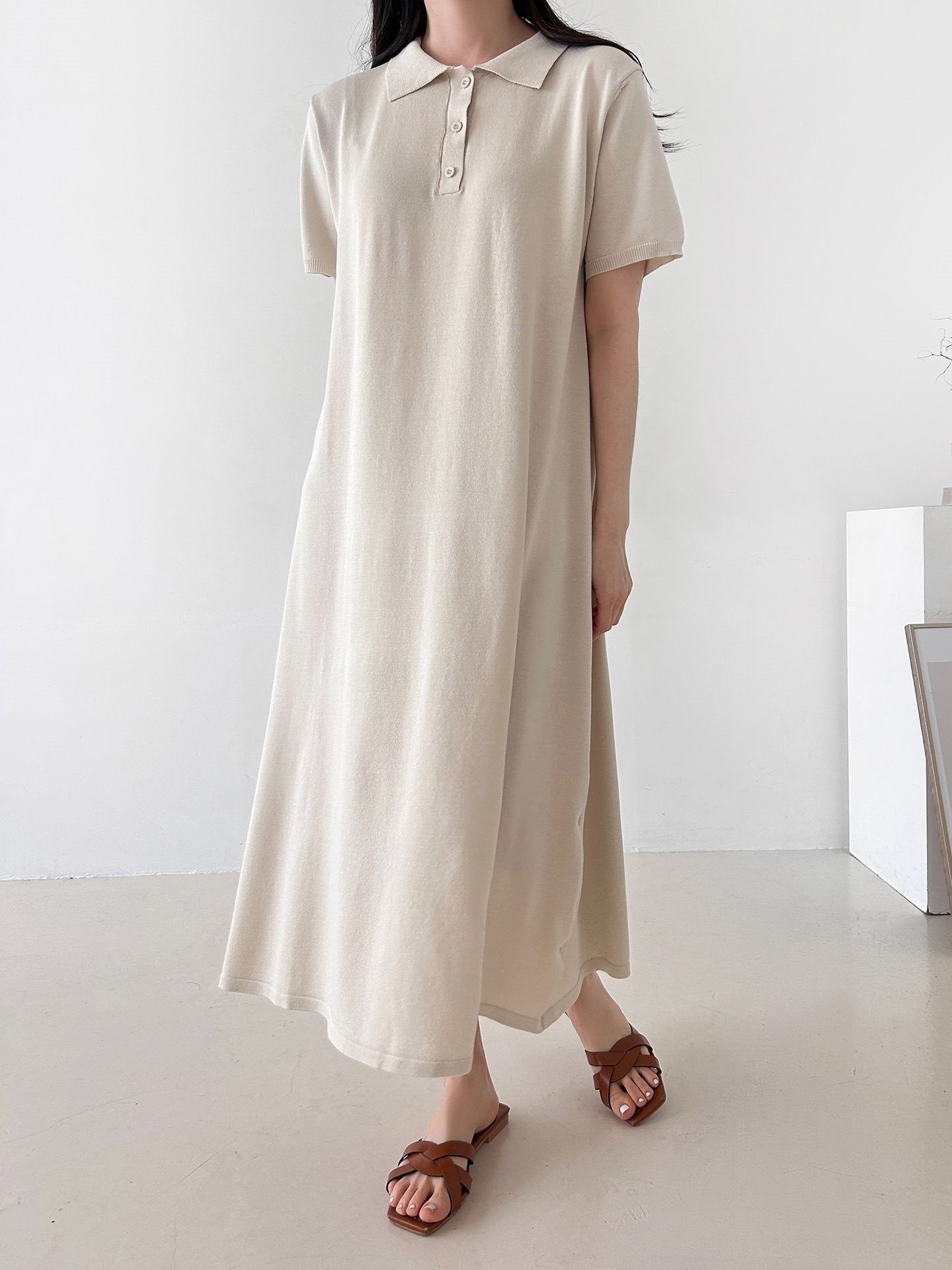 ニットボタンカラーロング半袖ワンピースストラップ付 | 詳細画像14