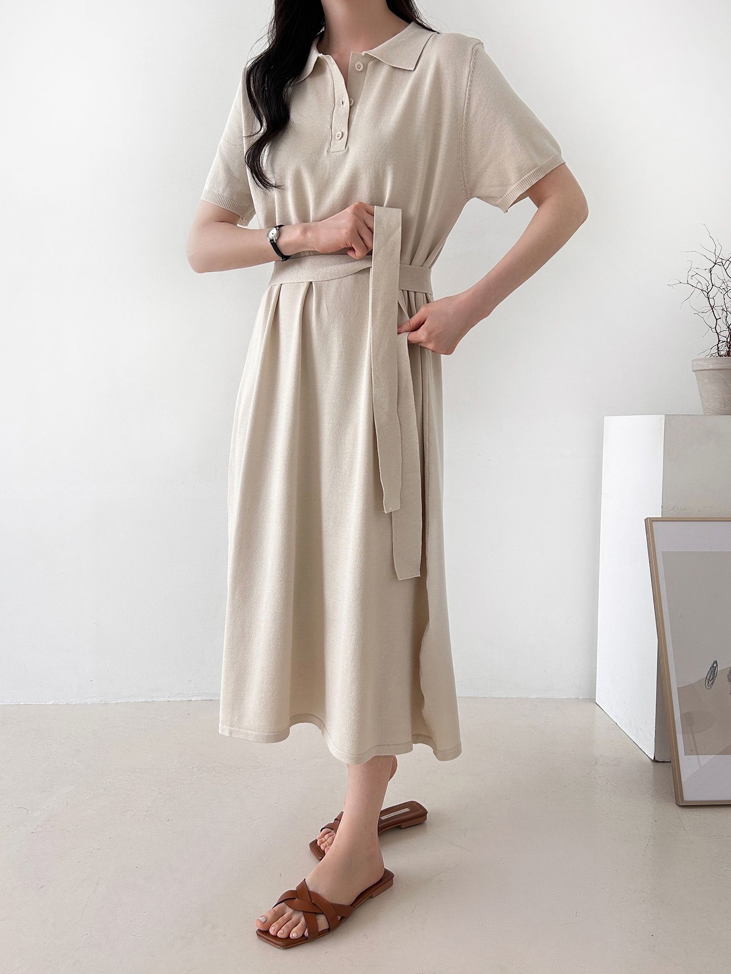 ニットボタンカラーロング半袖ワンピースストラップ付 | 詳細画像15