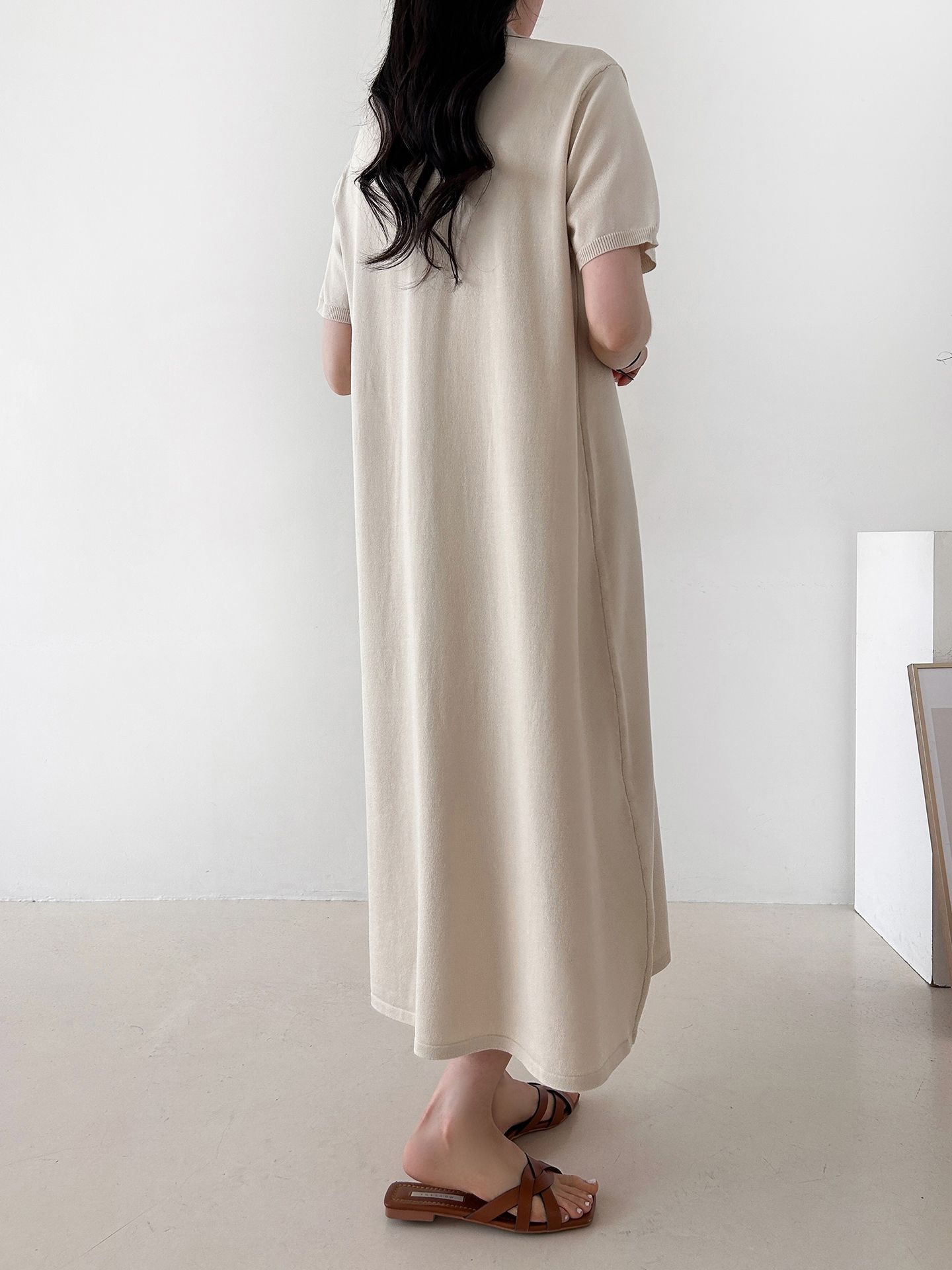 ニットボタンカラーロング半袖ワンピースストラップ付 | 詳細画像16