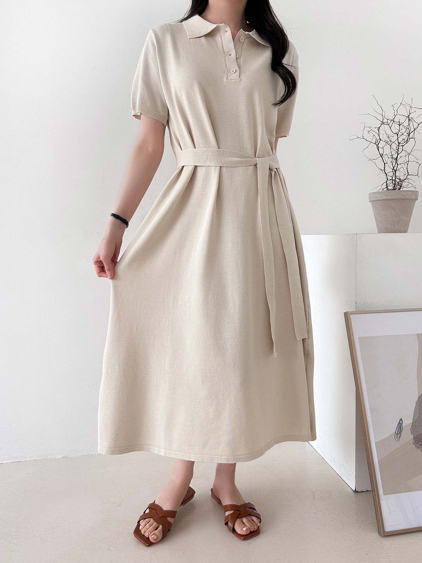 ニットボタンカラーロング半袖ワンピースストラップ付 | 詳細画像17