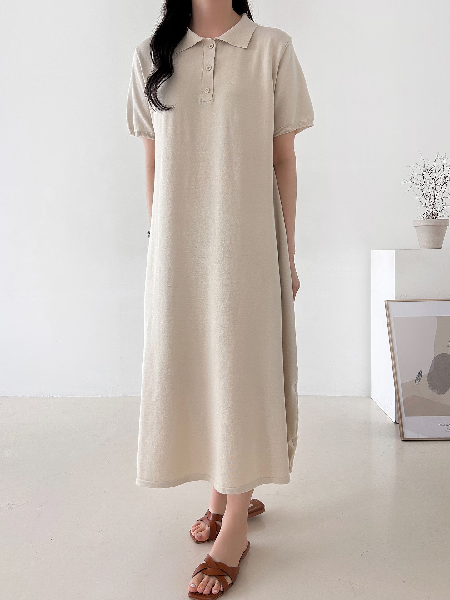 ニットボタンカラーロング半袖ワンピースストラップ付 | 詳細画像18