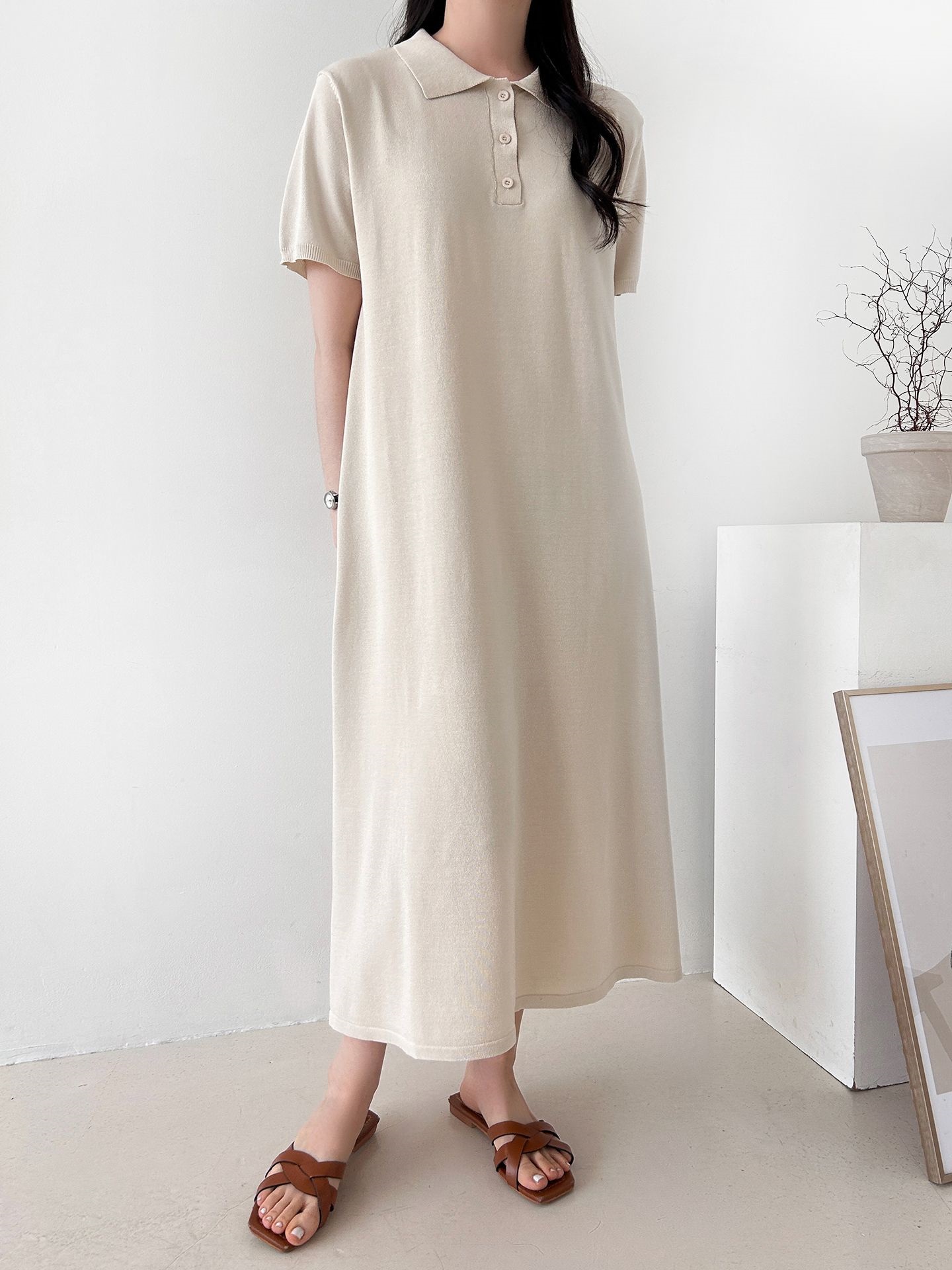 ニットボタンカラーロング半袖ワンピースストラップ付 | 詳細画像19