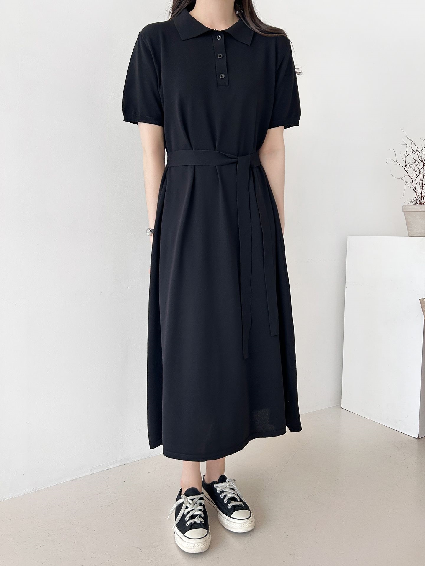 ニットボタンカラーロング半袖ワンピースストラップ付 | 詳細画像31