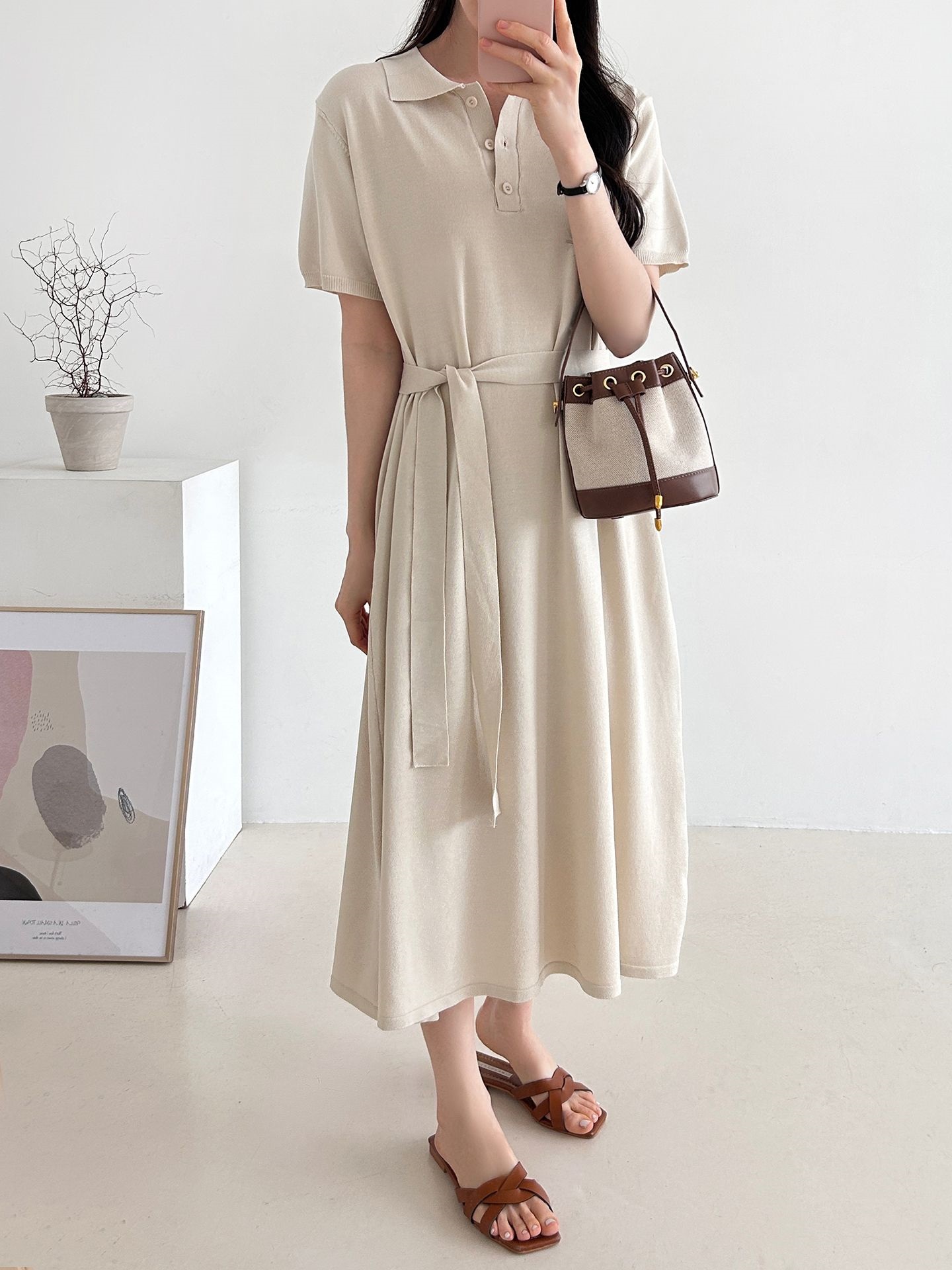 ニットボタンカラーロング半袖ワンピースストラップ付 | 詳細画像21