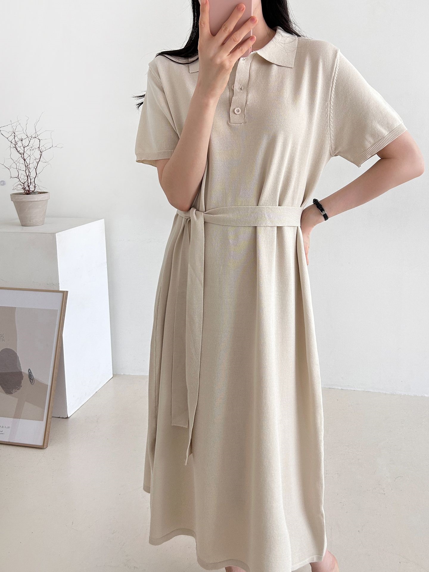 ニットボタンカラーロング半袖ワンピースストラップ付 | 詳細画像22