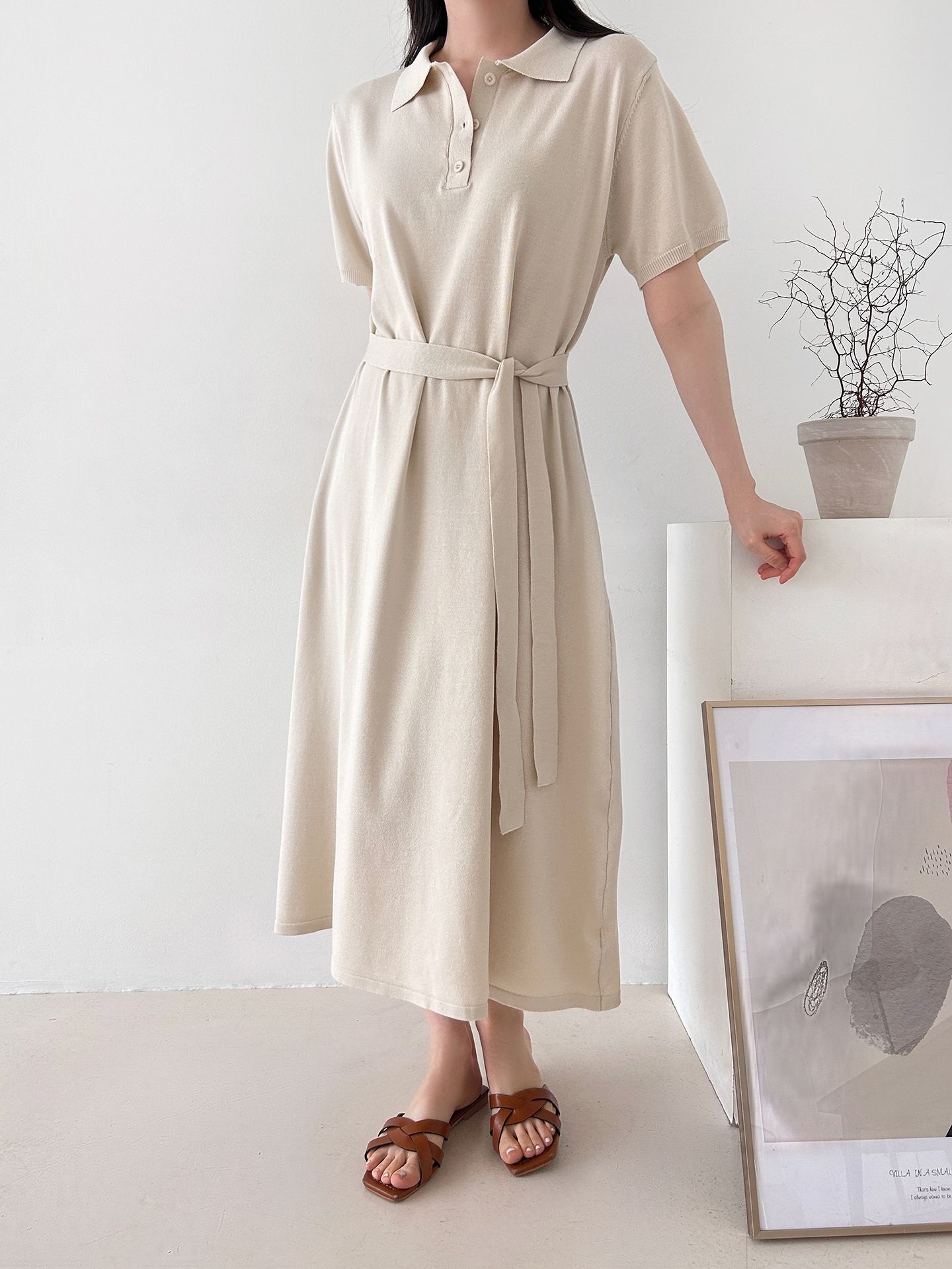 ニットボタンカラーロング半袖ワンピースストラップ付 | 詳細画像23