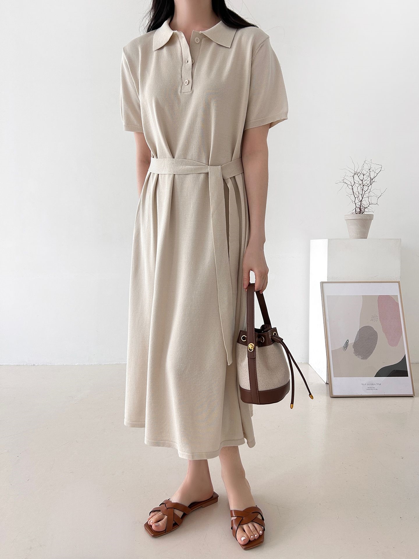 ニットボタンカラーロング半袖ワンピースストラップ付 | 詳細画像24