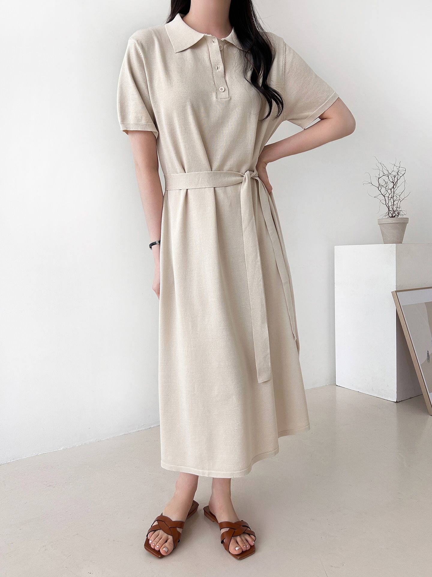 ニットボタンカラーロング半袖ワンピースストラップ付 | 詳細画像25