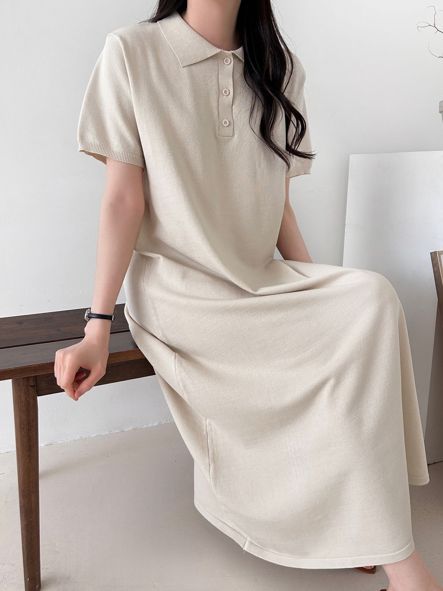 ニットボタンカラーロング半袖ワンピースストラップ付 | 詳細画像26