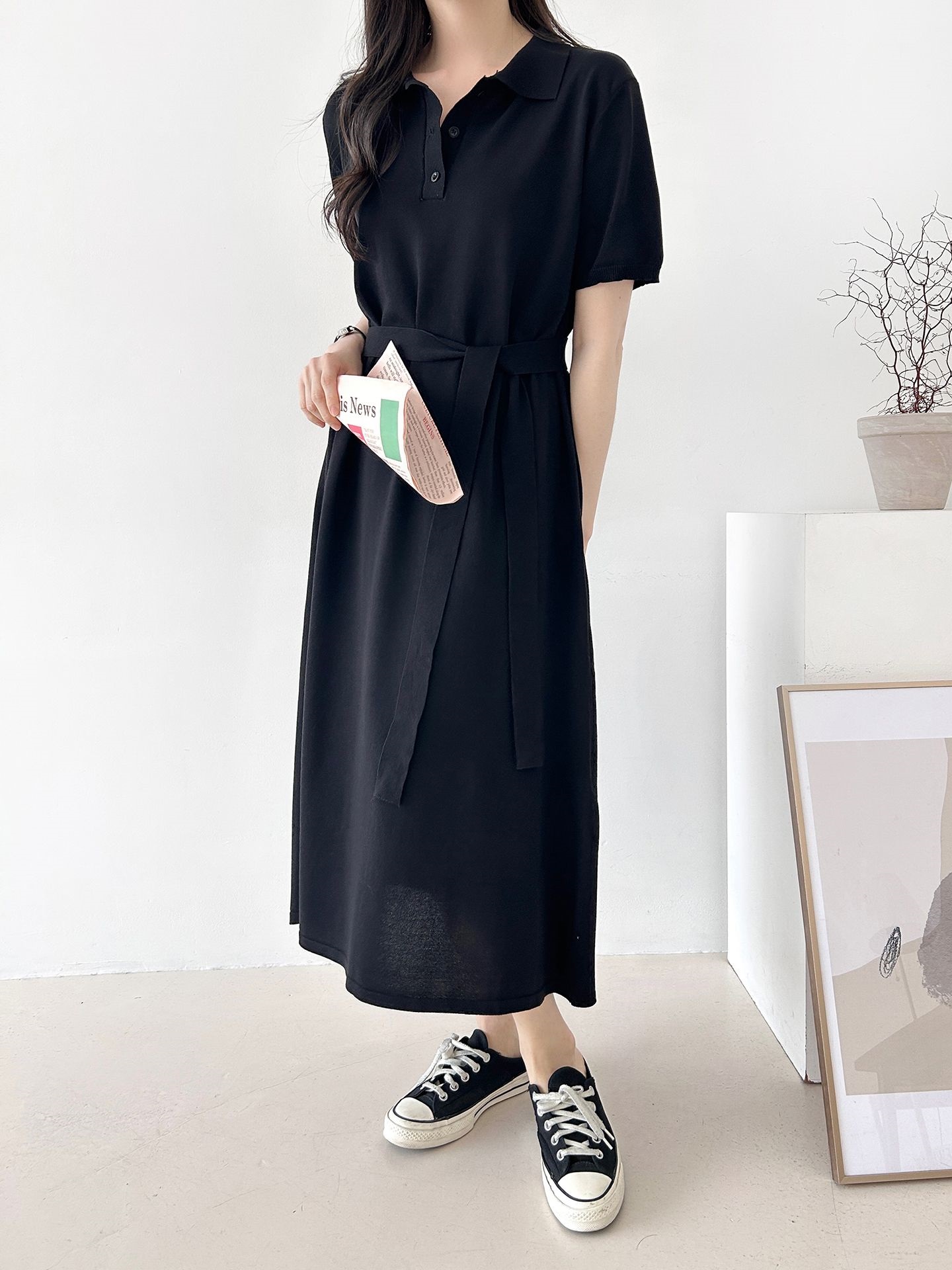 ニットボタンカラーロング半袖ワンピースストラップ付 | 詳細画像27