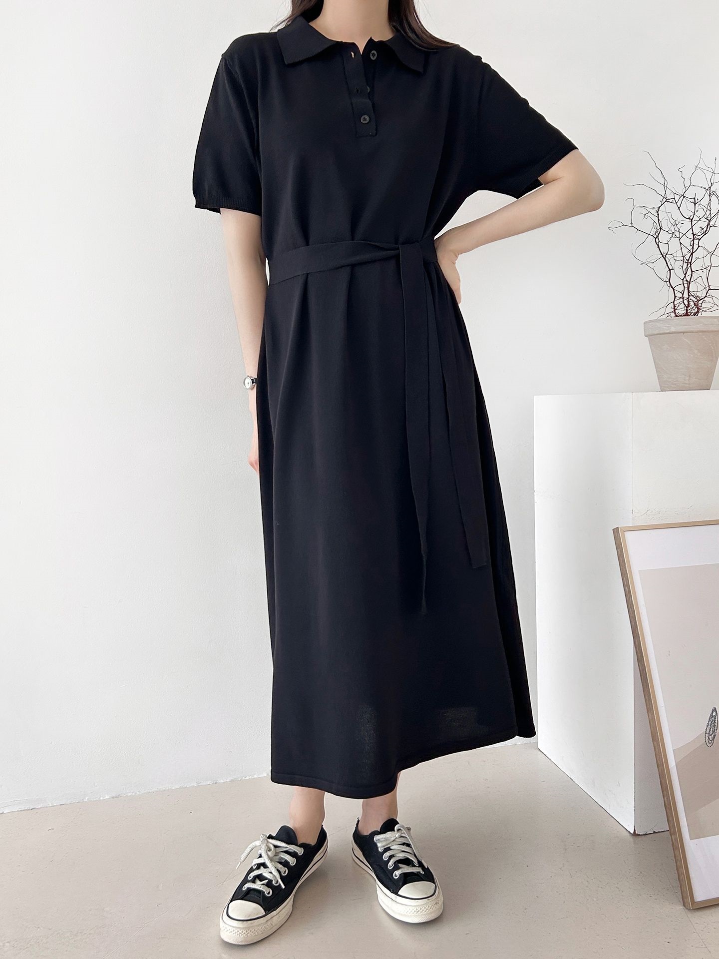 ニットボタンカラーロング半袖ワンピースストラップ付 | 詳細画像28