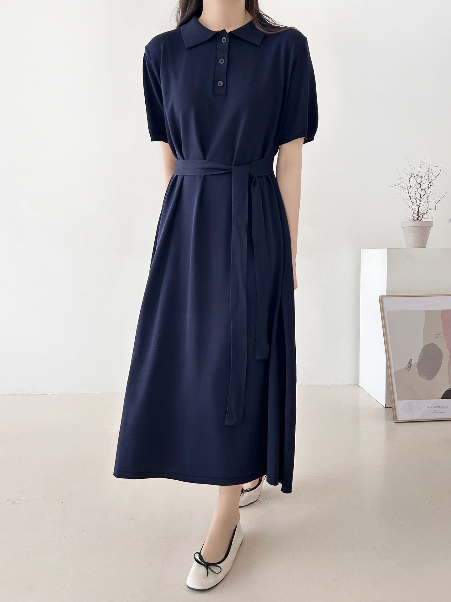 ニットボタンカラーロング半袖ワンピースストラップ付 | 詳細画像8