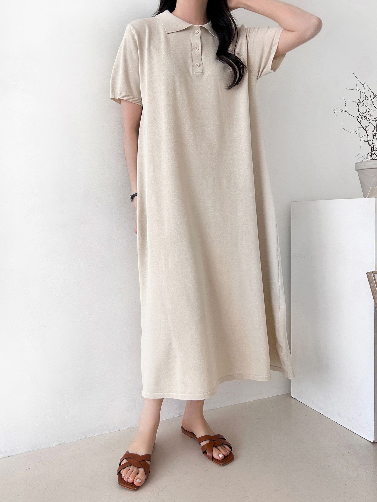 ニットボタンカラーロング半袖ワンピースストラップ付 | 詳細画像20