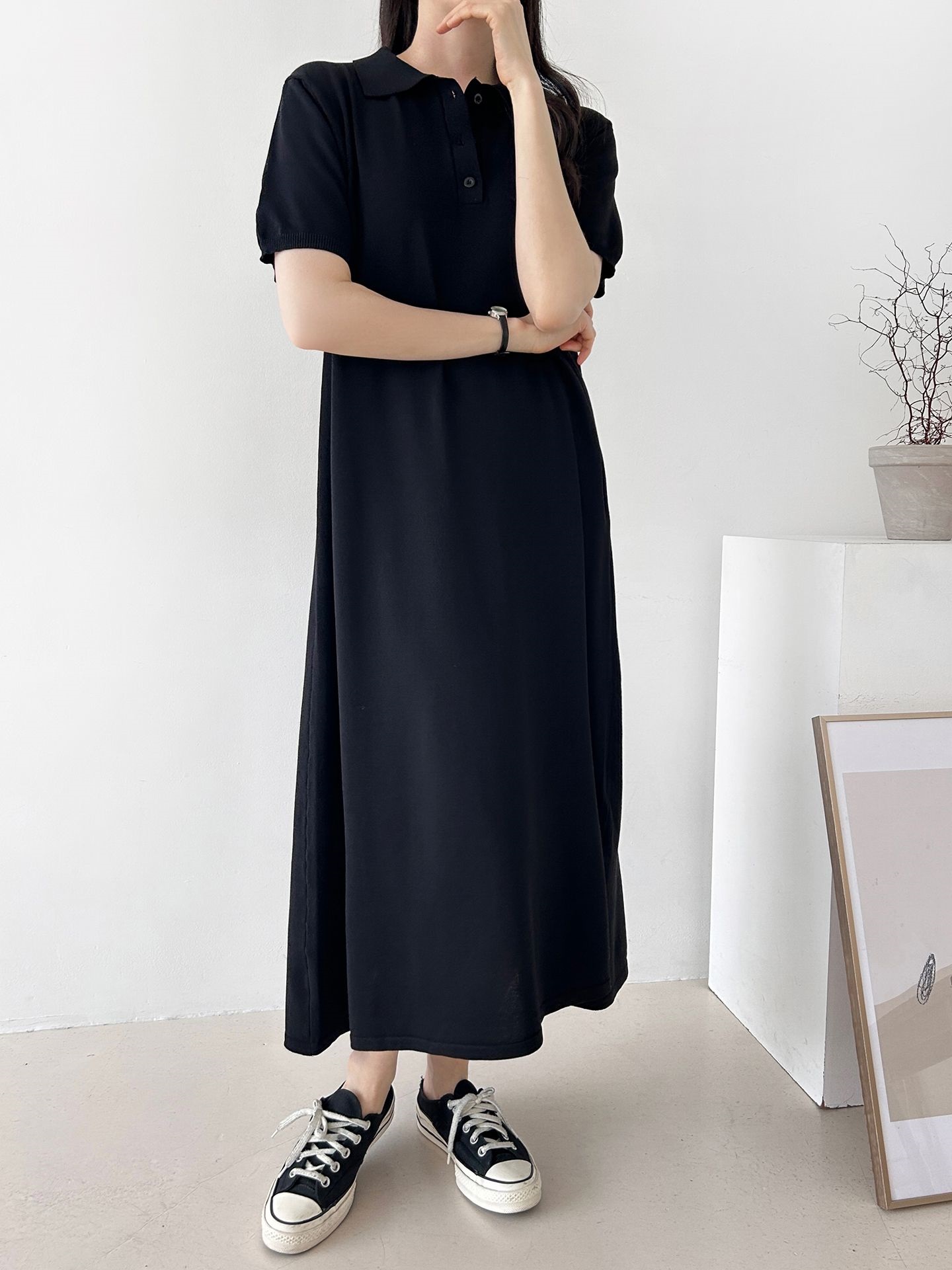 ニットボタンカラーロング半袖ワンピースストラップ付 | 詳細画像32