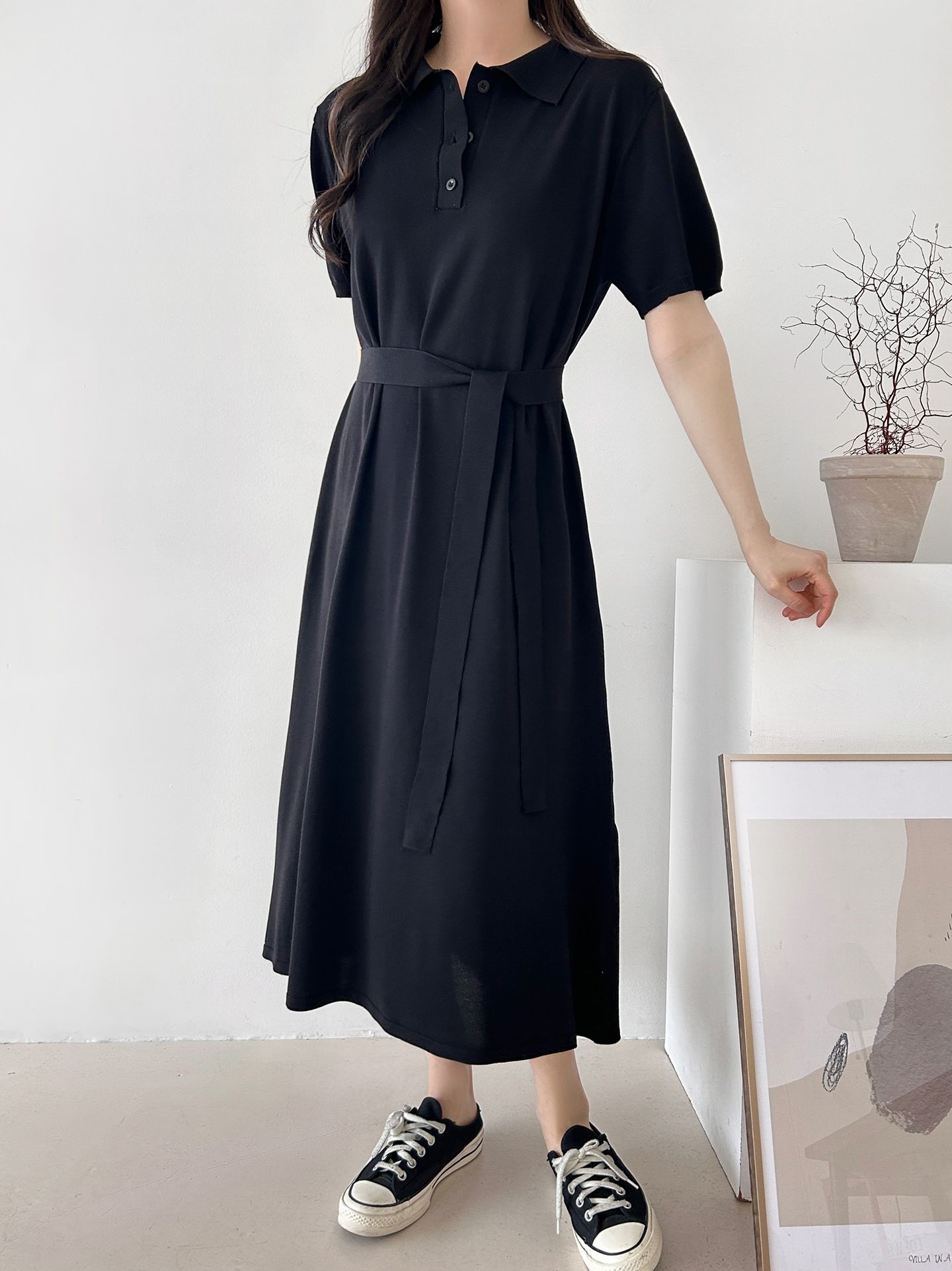 ニットボタンカラーロング半袖ワンピースストラップ付 | 詳細画像34