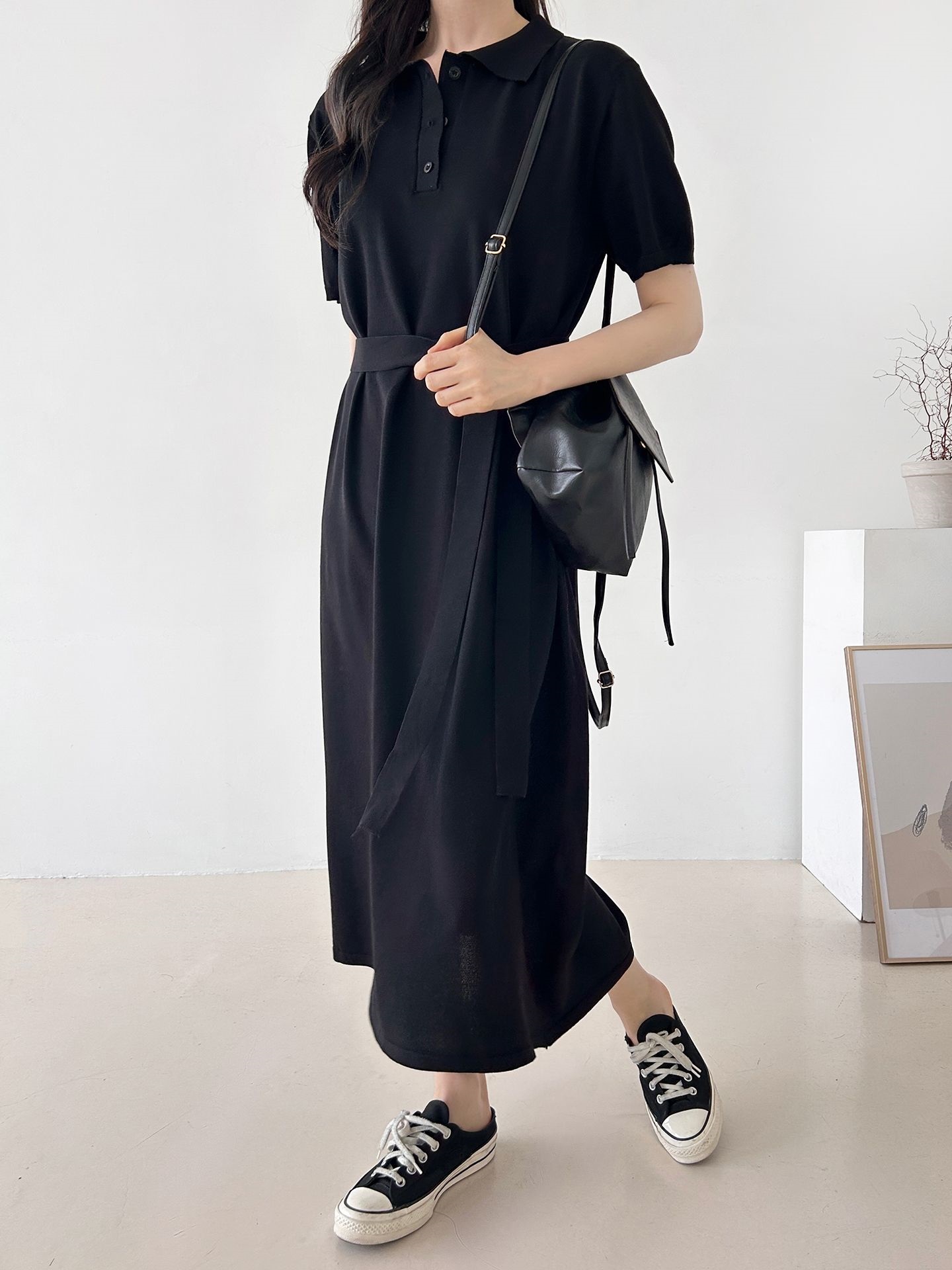 ニットボタンカラーロング半袖ワンピースストラップ付 | 詳細画像35