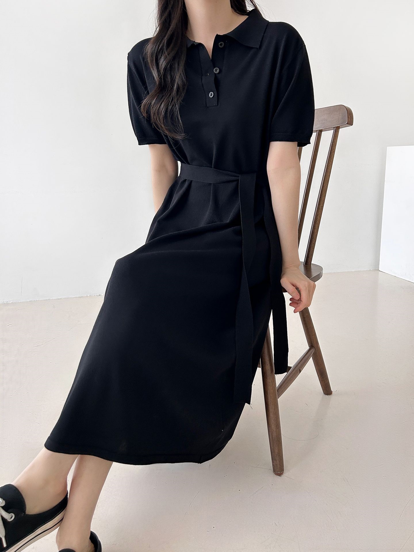 ニットボタンカラーロング半袖ワンピースストラップ付 | 詳細画像36