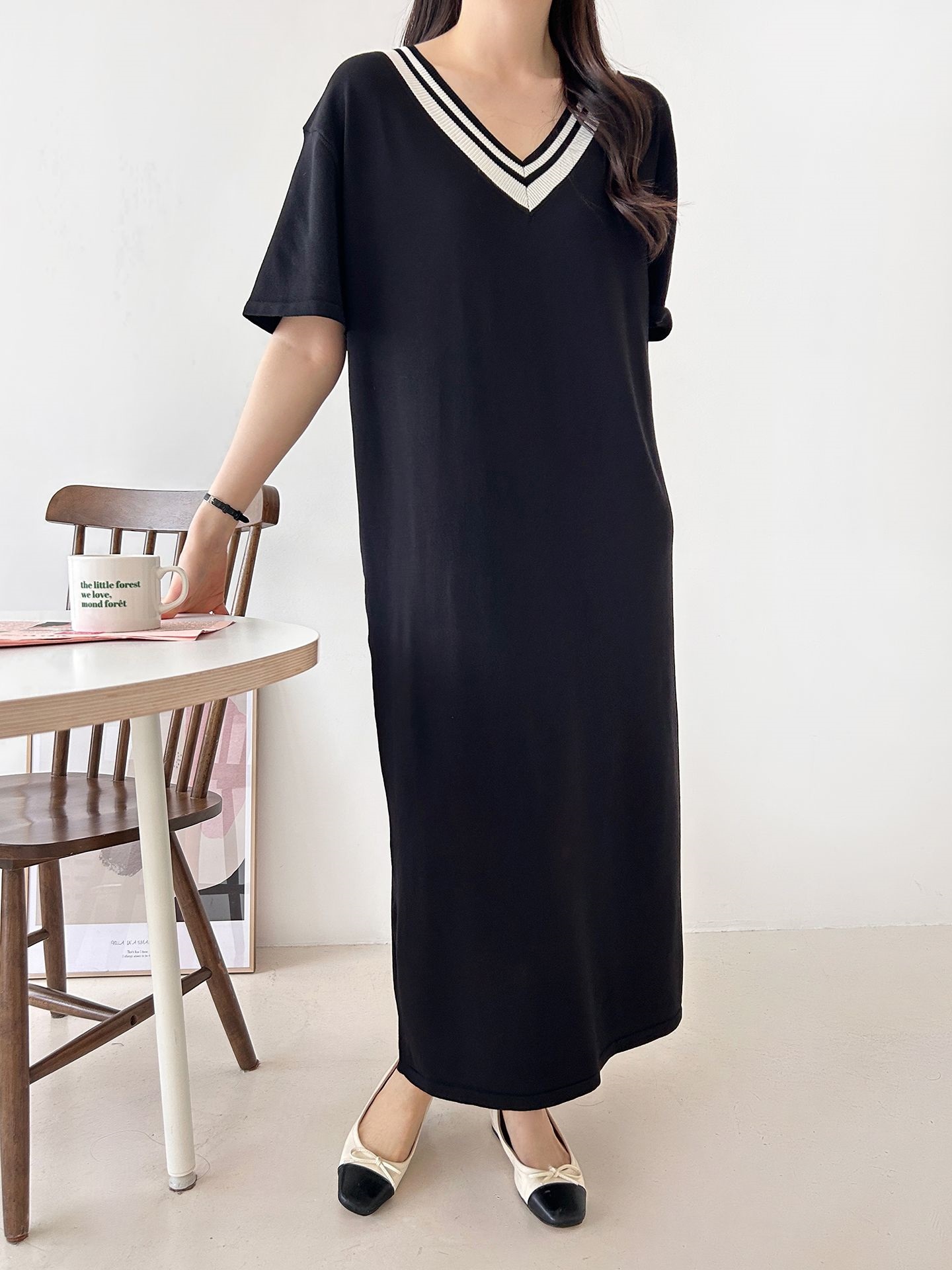 ニット配色Vネックロング半袖ワンピース | 詳細画像27