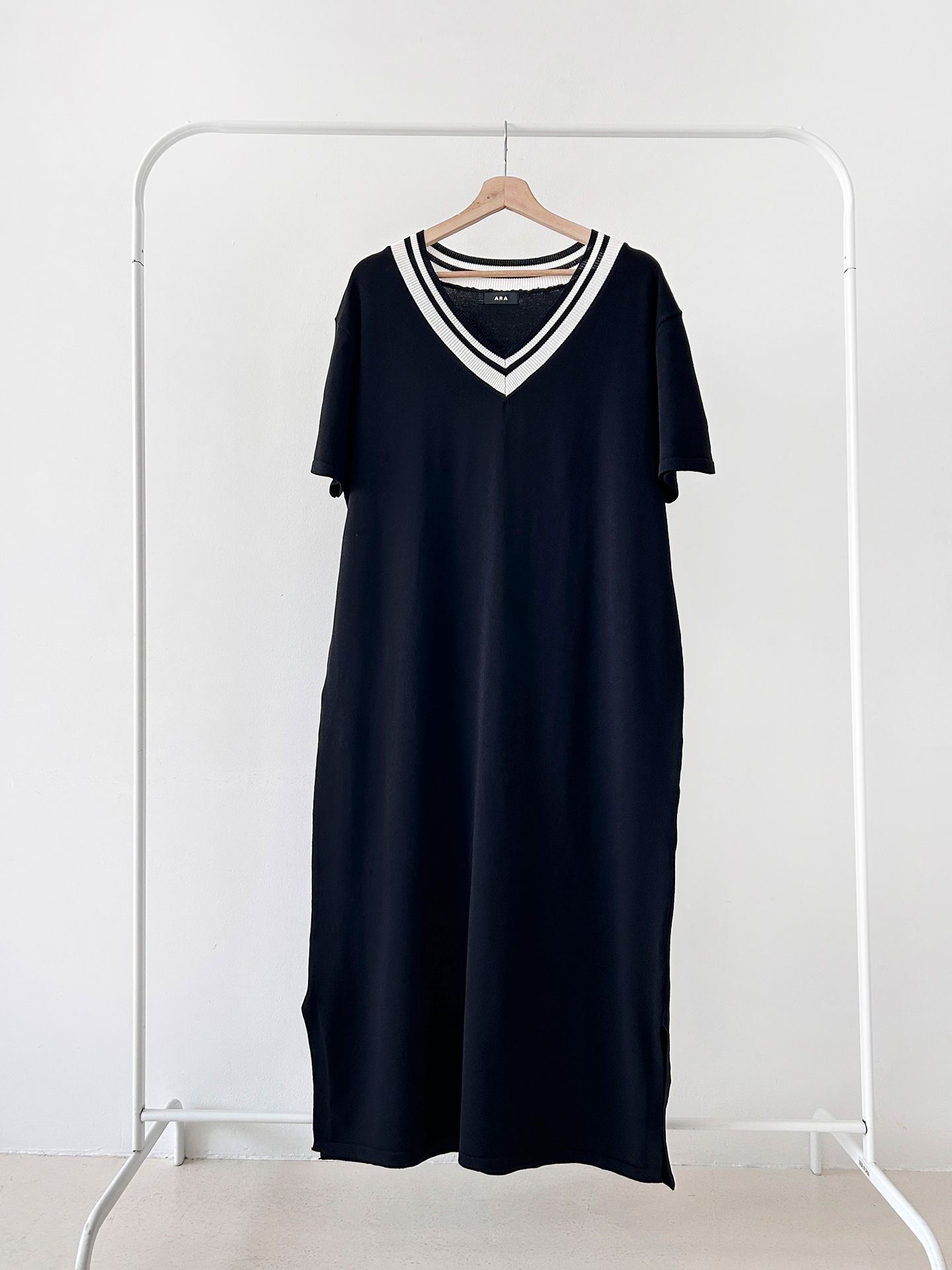 ニット配色Vネックロング半袖ワンピース | 詳細画像37