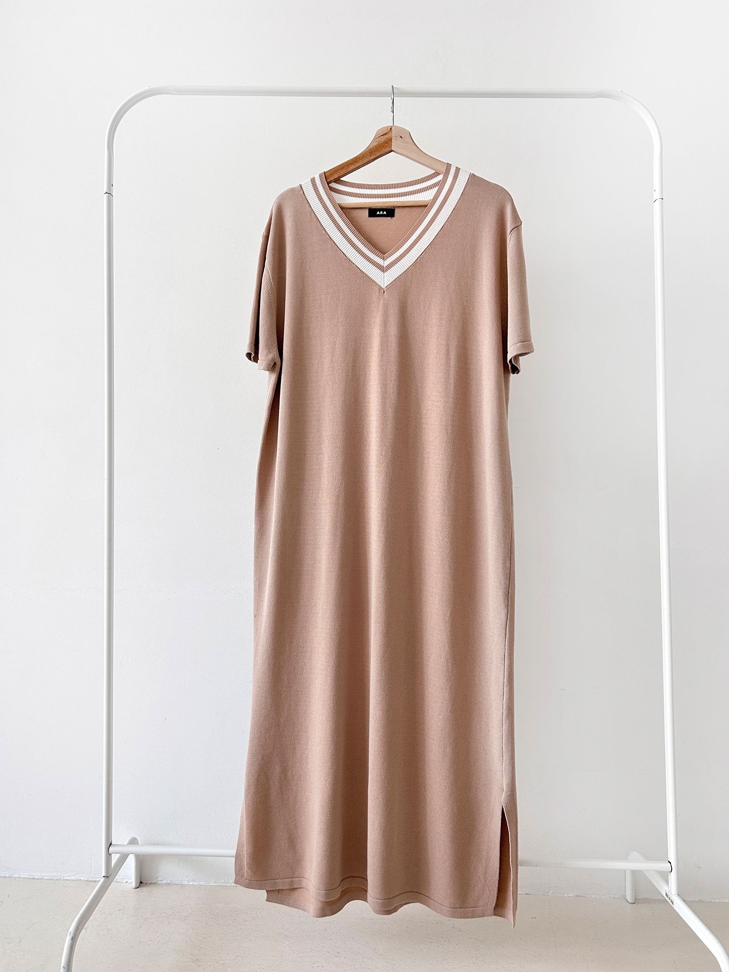 ニット配色Vネックロング半袖ワンピース | 詳細画像38