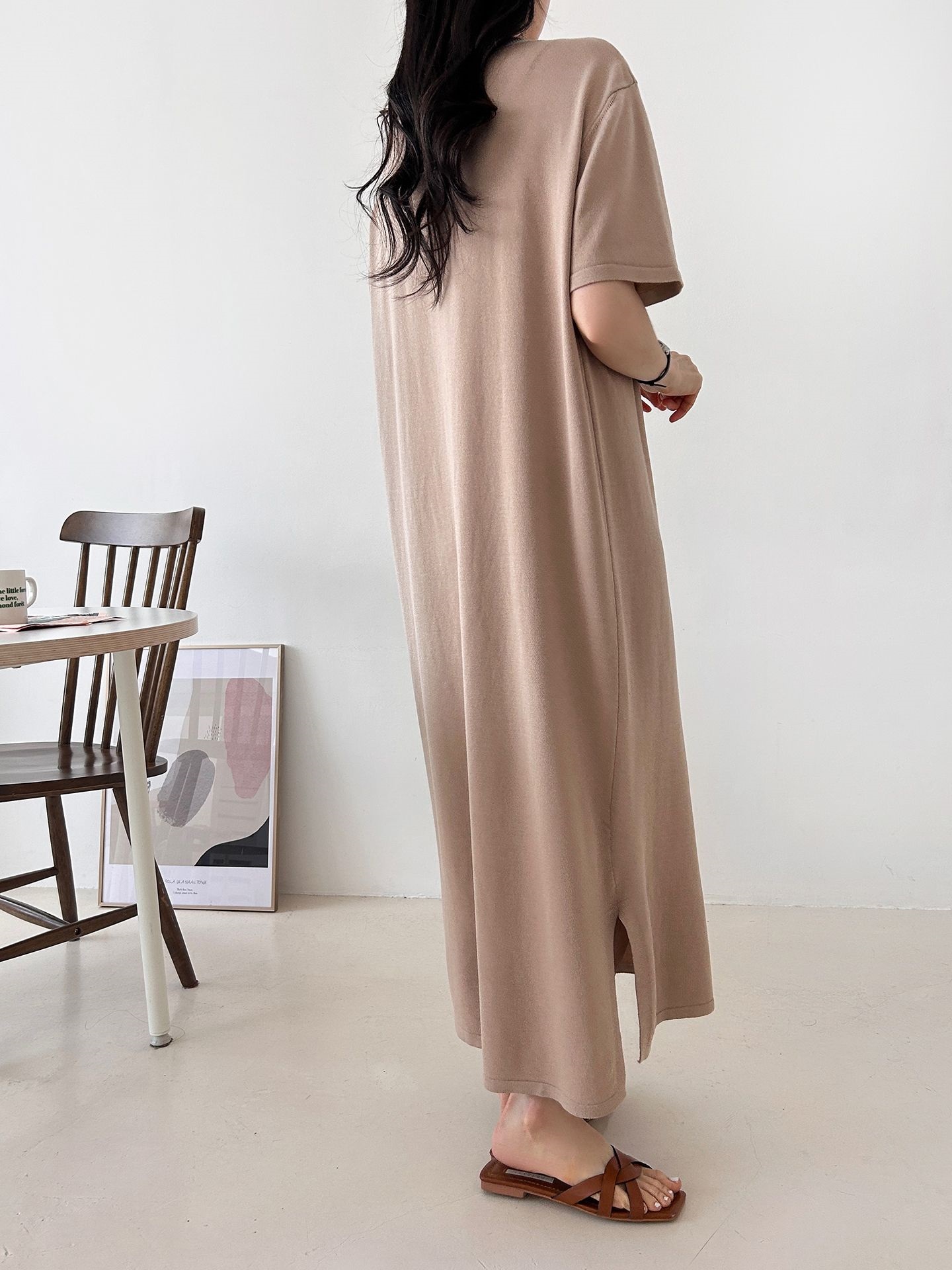 ニット配色Vネックロング半袖ワンピース | 詳細画像11