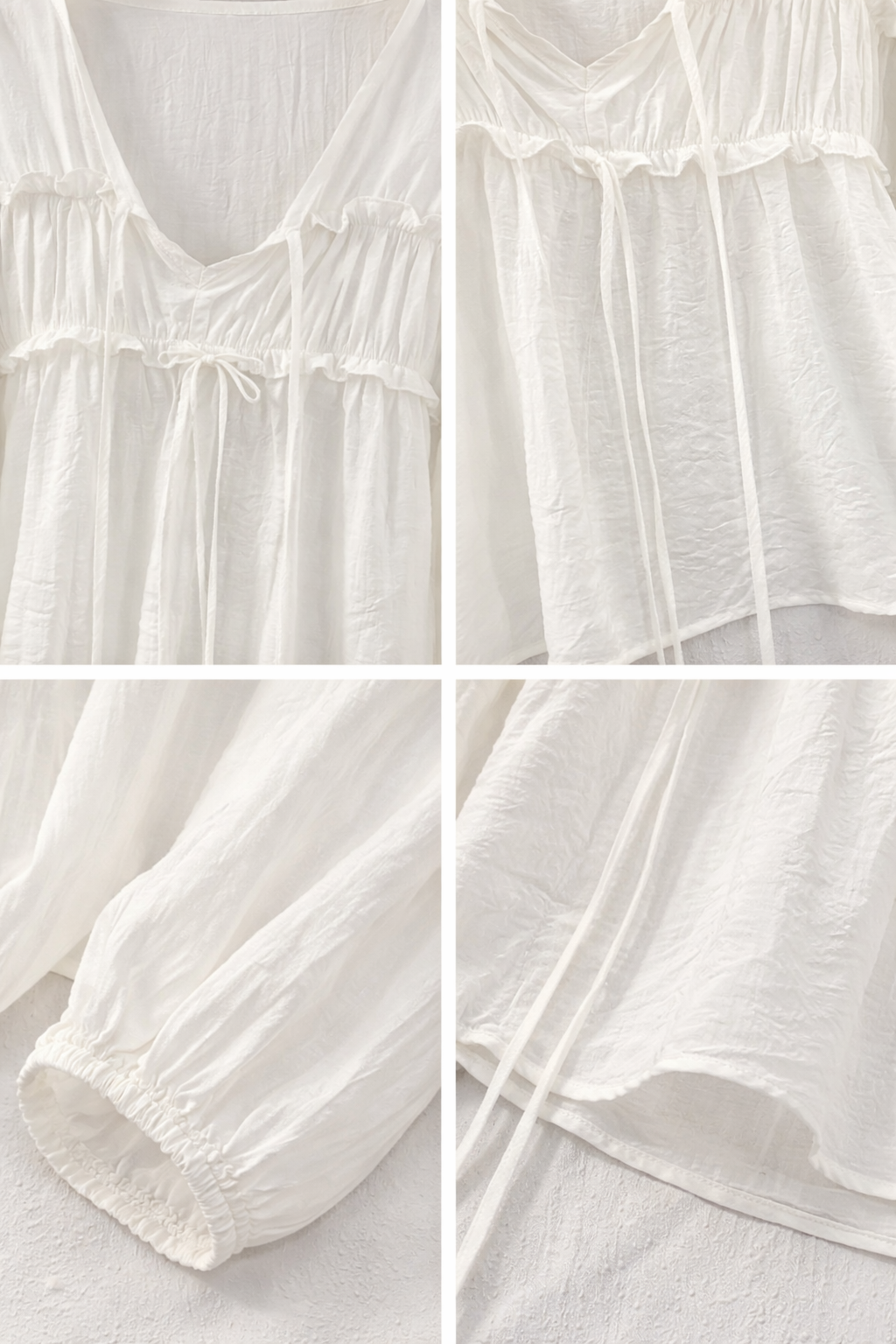 ストラップシャーリングパフスリーブルーズ長袖無地ブラウス | 詳細画像14