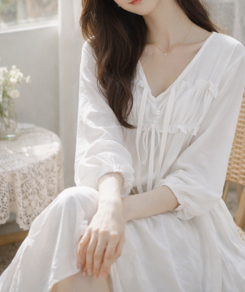 ストラップシャーリングパフスリーブルーズ長袖無地ブラウス | 詳細画像11