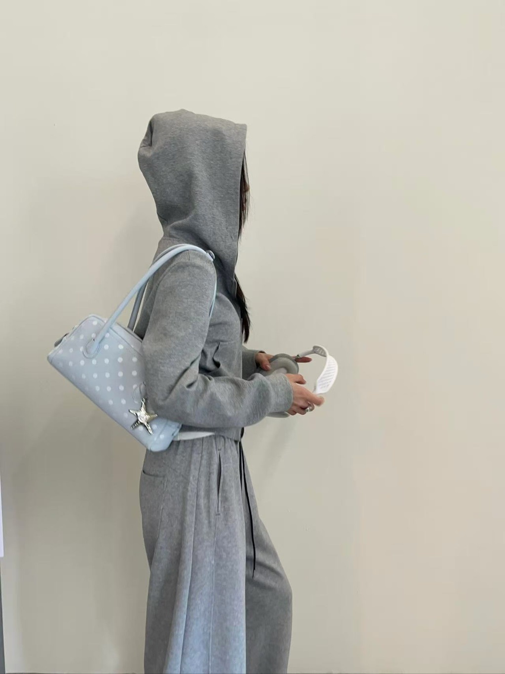 レザー調ジップアップポケットドット配色トートバッグキーリングセット | 詳細画像5