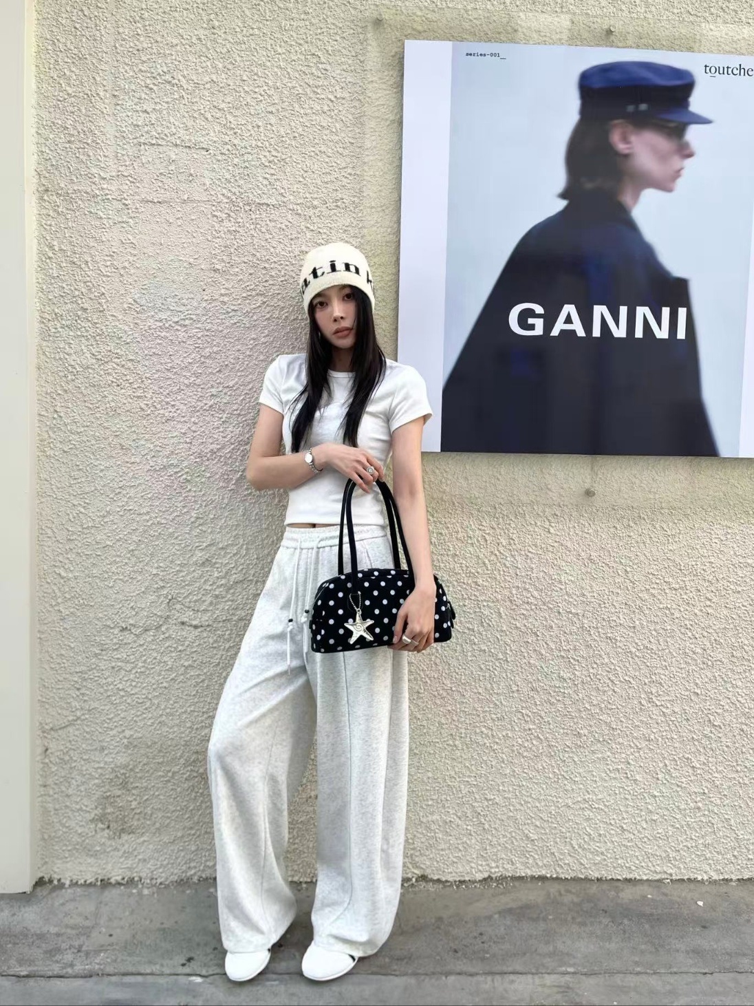 レザー調ジップアップポケットドット配色トートバッグキーリングセット | 詳細画像3