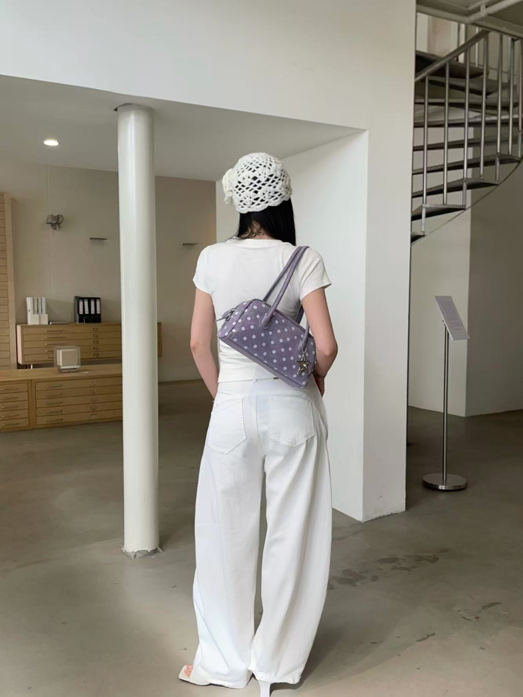 レザー調ジップアップポケットドット配色トートバッグキーリングセット | 詳細画像13