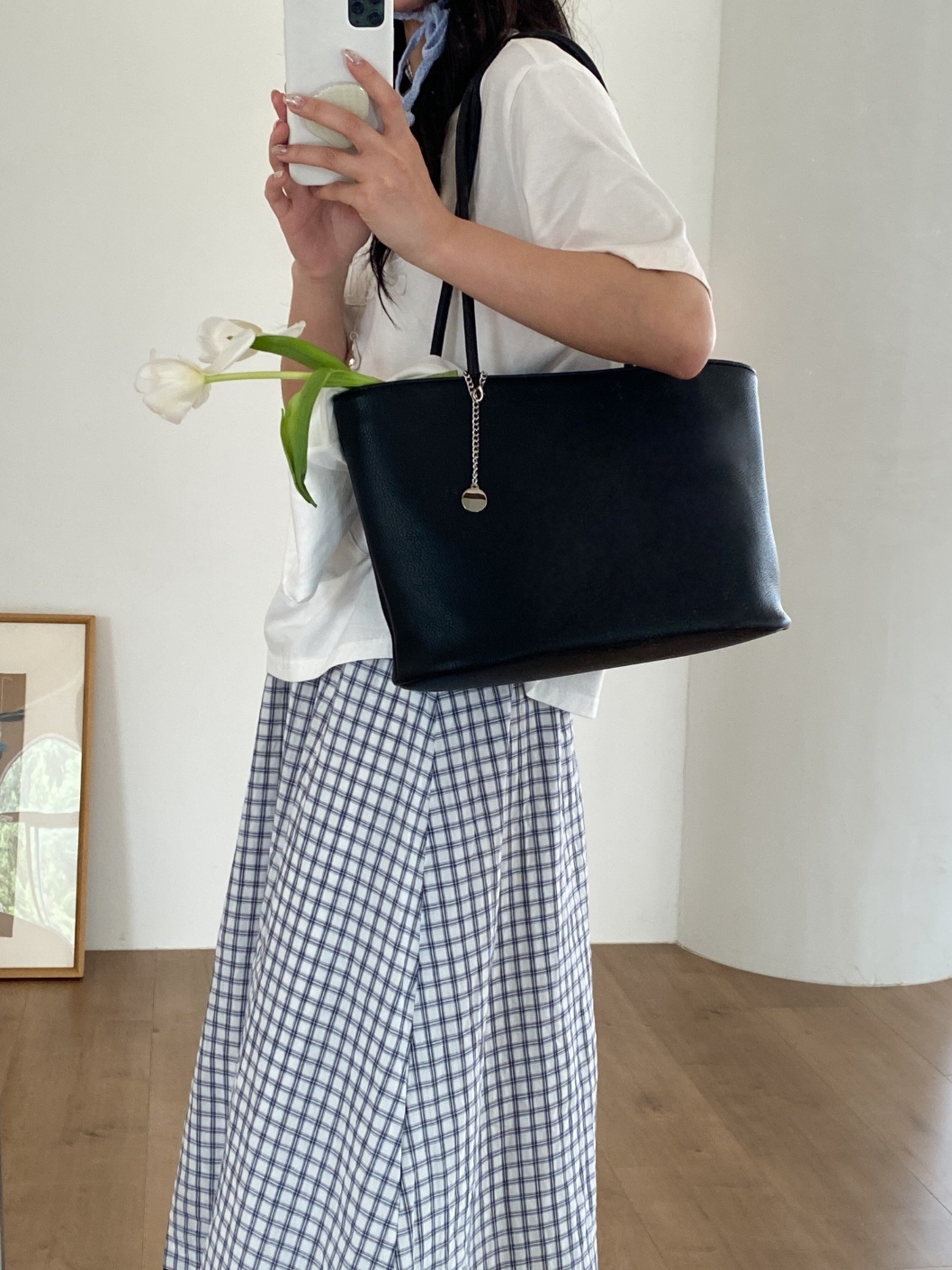 レザー調ポケットビッグDリング無地トートバッグキーリングセット | 詳細画像2