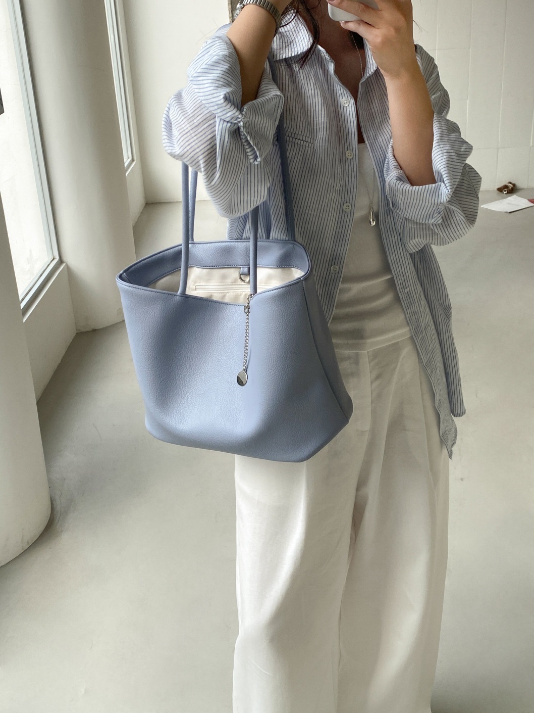 レザー調ポケットビッグDリング無地トートバッグキーリングセット | 詳細画像6