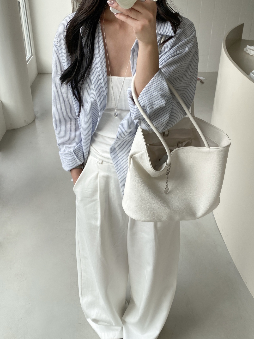 レザー調ポケットビッグDリング無地トートバッグキーリングセット | 詳細画像5