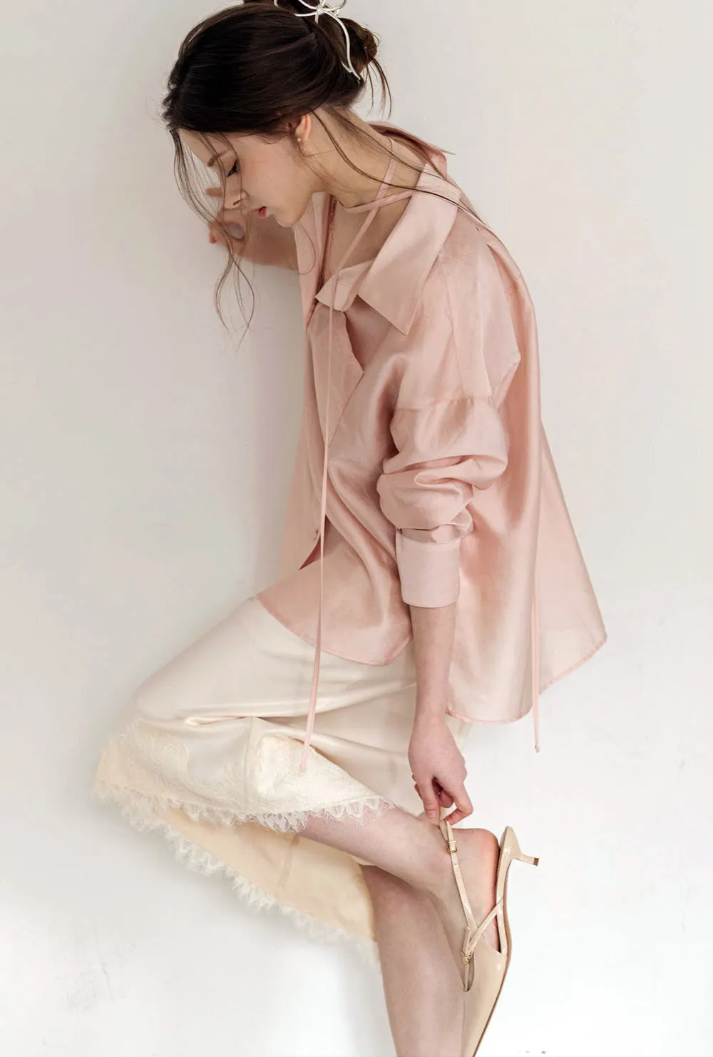 レースサテンスリムロングジップアップスカート | 詳細画像1