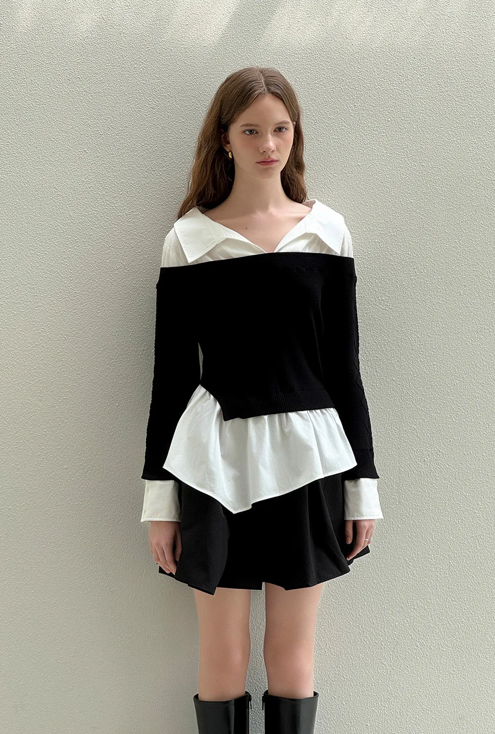 コンビ配色カラーベーシックレイヤード風長袖シャツ | 詳細画像1