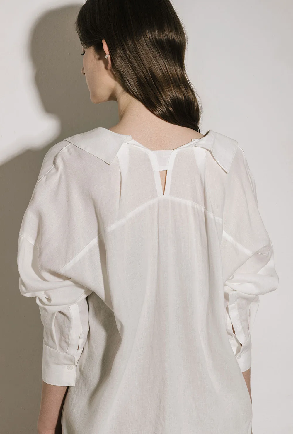 リネン混ボタンカラーボクシールーズ長袖シャツ | 詳細画像1