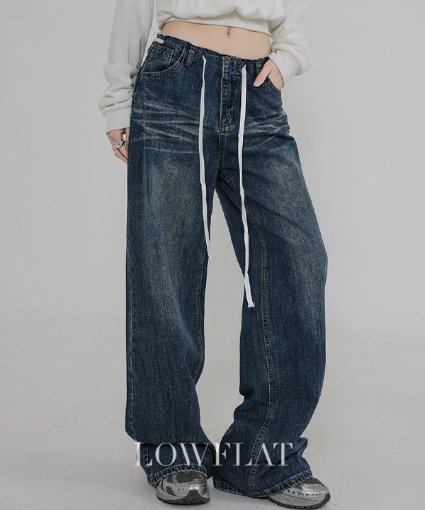 とらちゃん【試着のみ】CLAP フィットネスパンツ　デニムポケット デニムコットンドローストリングポケットバックポケットループバックル