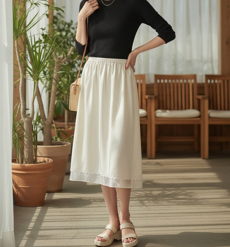 サテンパンチングスリットウエストゴムミディスカート | 詳細画像4