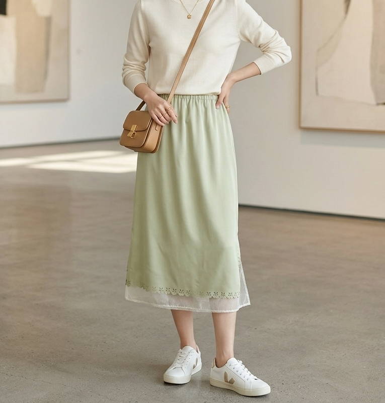 サテンパンチングスリットウエストゴムミディスカート | 詳細画像5