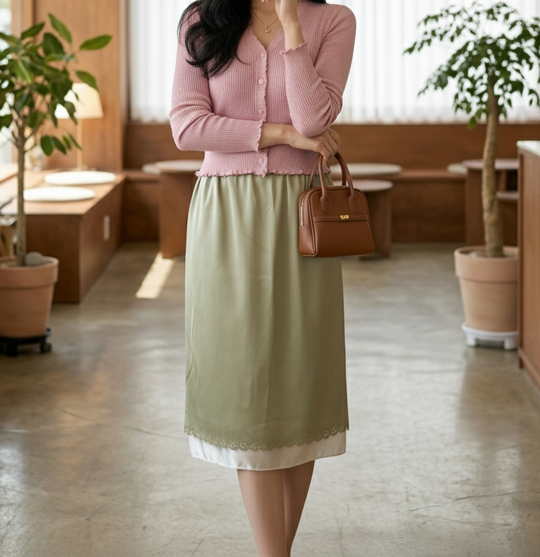 サテンパンチングスリットウエストゴムミディスカート | 詳細画像7