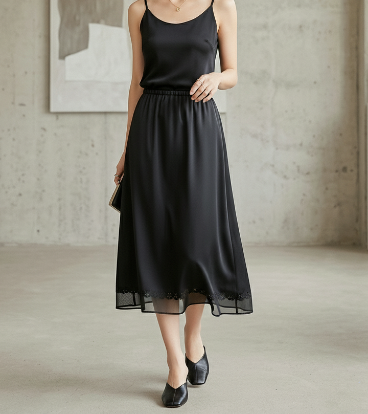 サテンパンチングスリットウエストゴムミディスカート | 詳細画像3