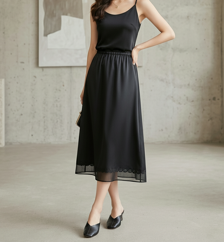 サテンパンチングスリットウエストゴムミディスカート | 詳細画像2