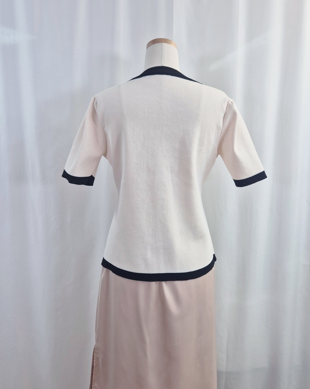 ボタンスクエアネック半袖フェイクポケット配色カーディガン | 詳細画像14