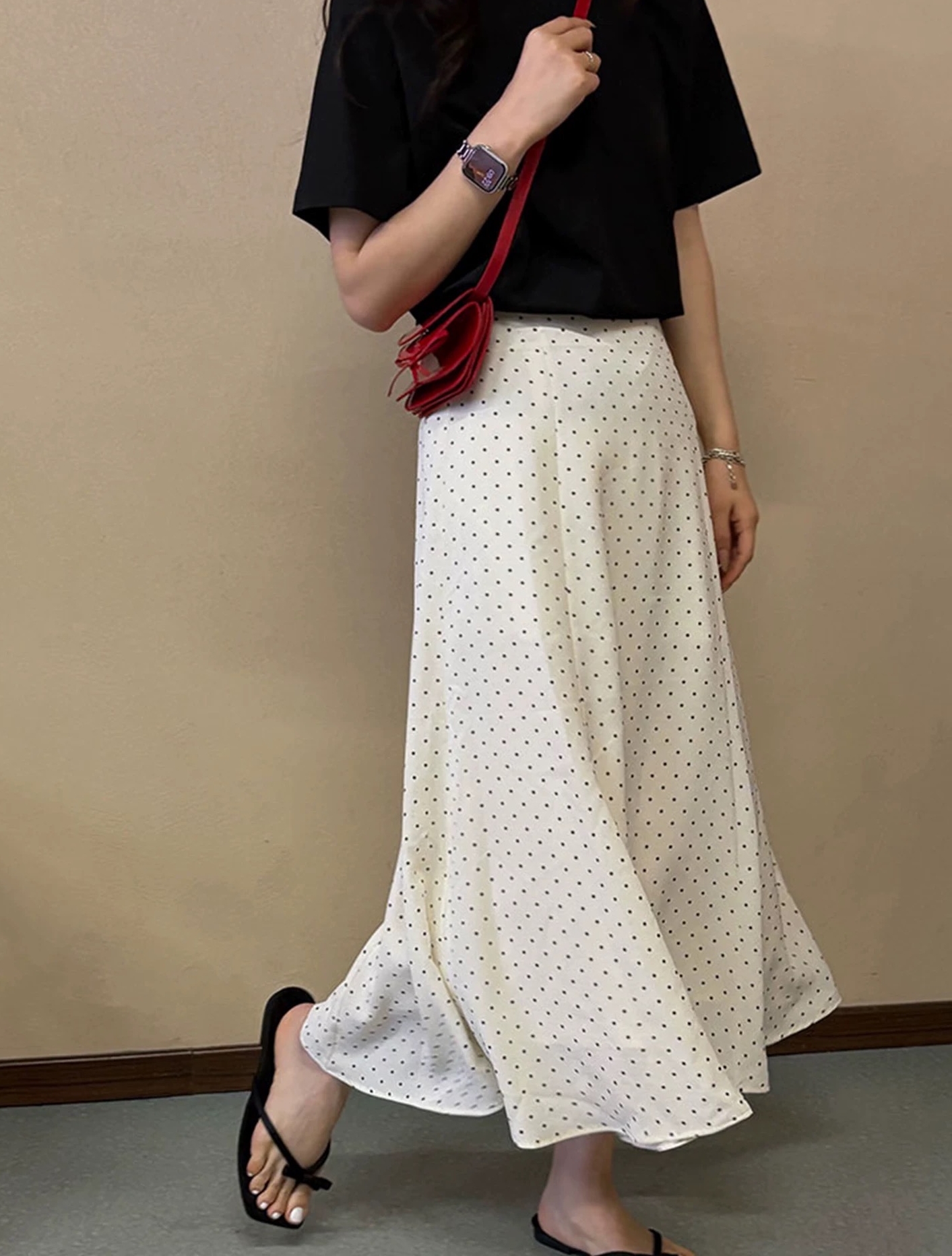 バックゴムロングフレアAラインドットスカート | 詳細画像2