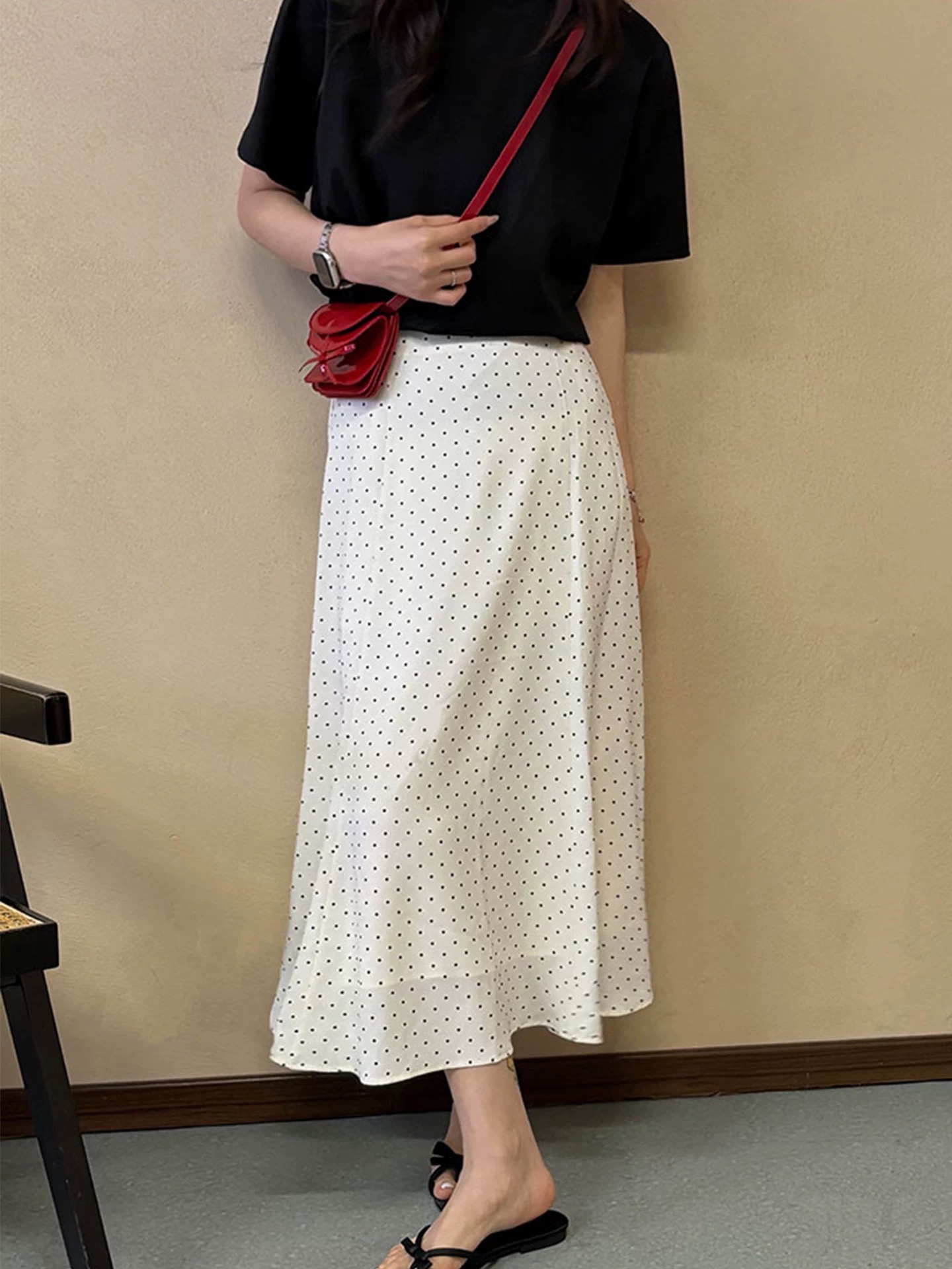 バックゴムロングフレアAラインドットスカート | 詳細画像5