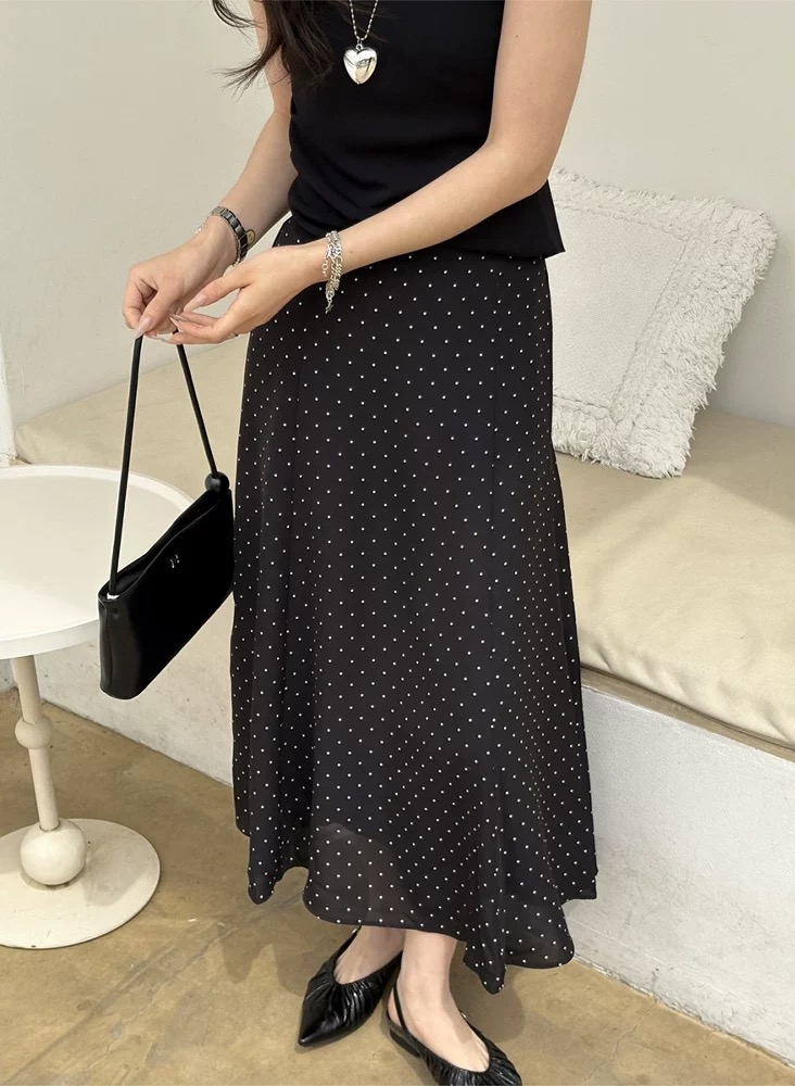 バックゴムロングフレアAラインドットスカート | 詳細画像6