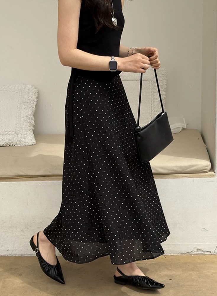 バックゴムロングフレアAラインドットスカート | 詳細画像3