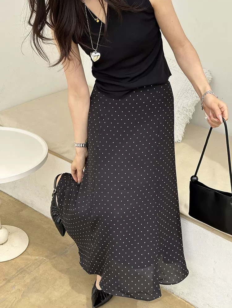 バックゴムロングフレアAラインドットスカート | 詳細画像4