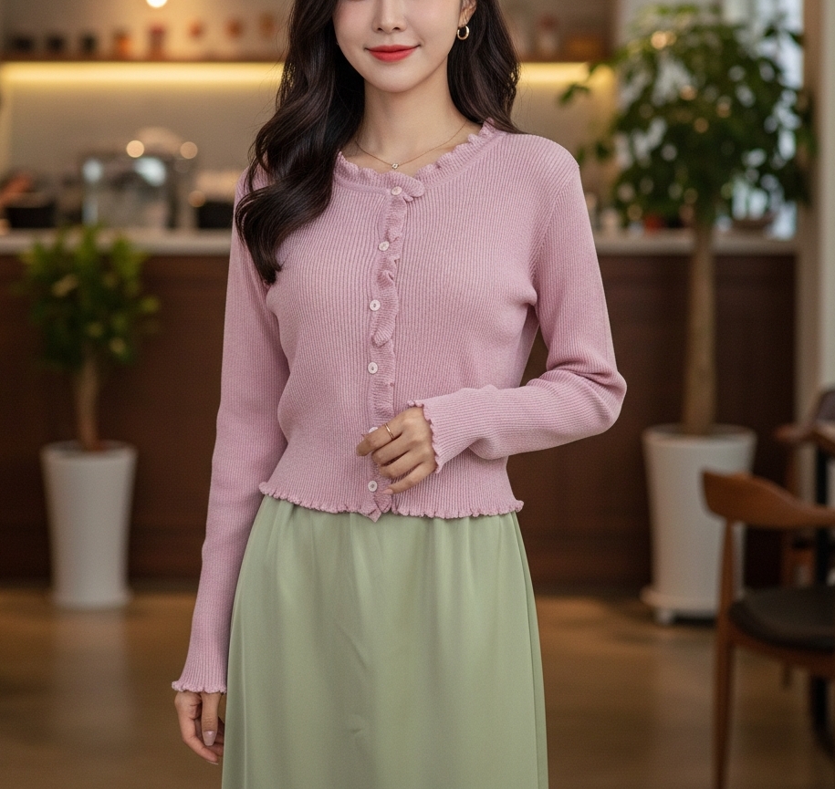 シースルーメロウフリルスリム長袖カーディガン | 詳細画像5