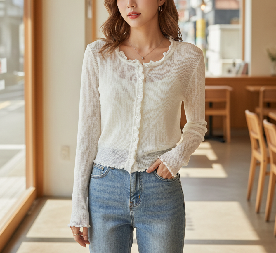 シースルーメロウフリルスリム長袖カーディガン | 詳細画像3